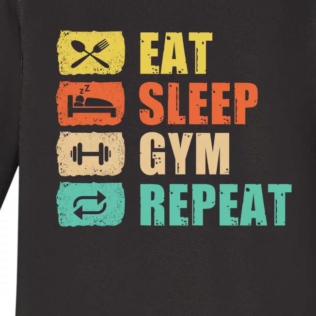 Eat Sleep Gym Repeat Baby Long Sleeve Bodysuit