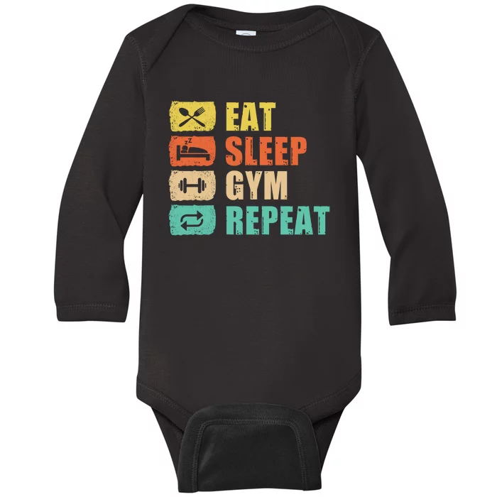 Eat Sleep Gym Repeat Baby Long Sleeve Bodysuit