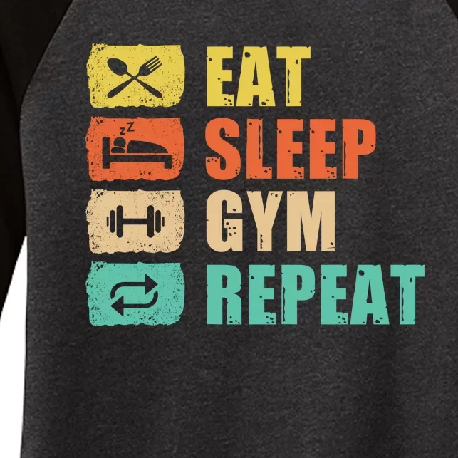 Eat Sleep Gym Repeat Women's Tri-Blend 3/4-Sleeve Raglan Shirt