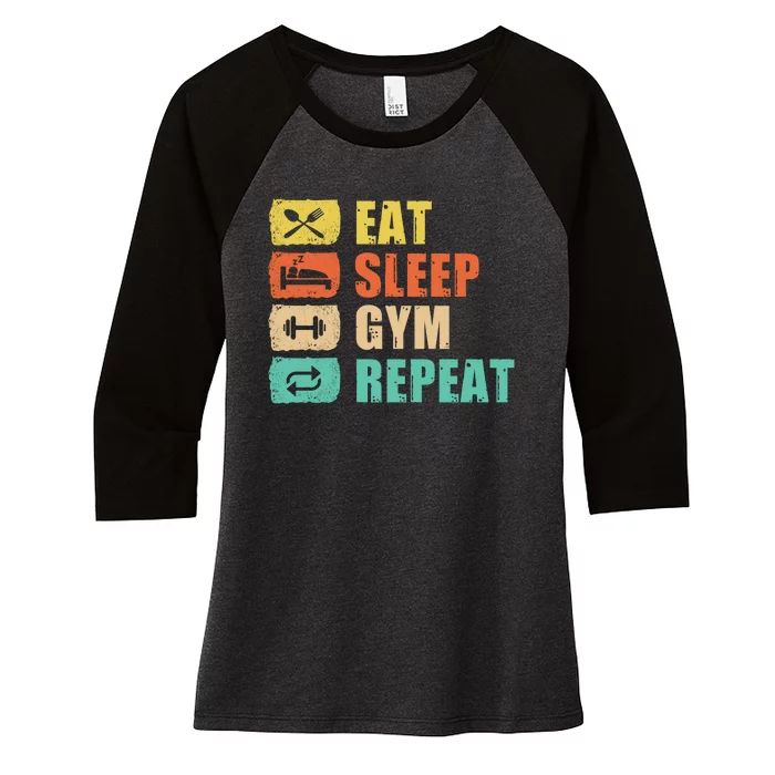 Eat Sleep Gym Repeat Women's Tri-Blend 3/4-Sleeve Raglan Shirt