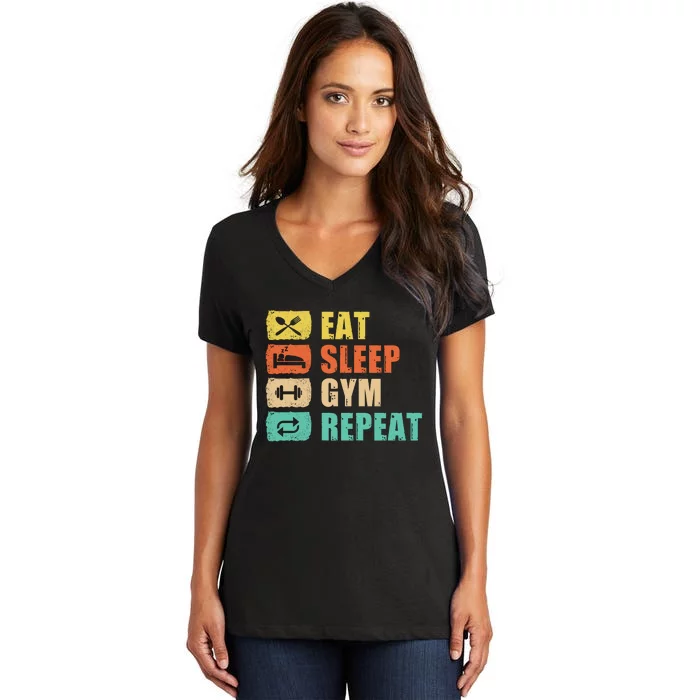 Eat Sleep Gym Repeat Women's V-Neck T-Shirt