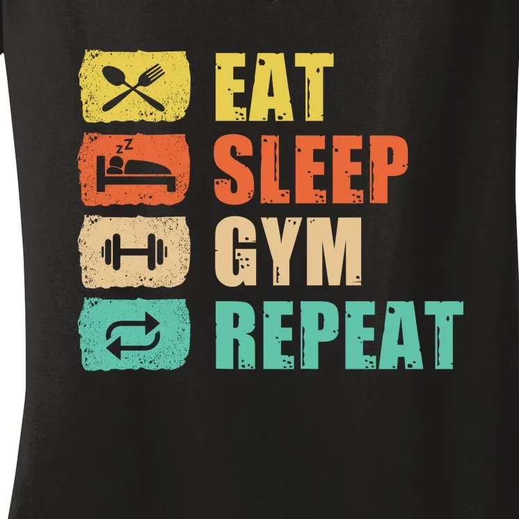 Eat Sleep Gym Repeat Women's V-Neck T-Shirt