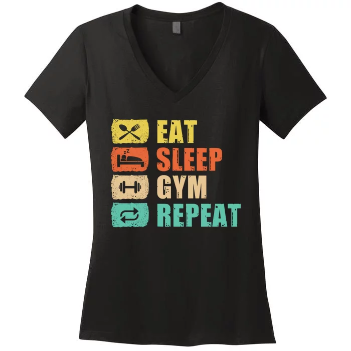 Eat Sleep Gym Repeat Women's V-Neck T-Shirt