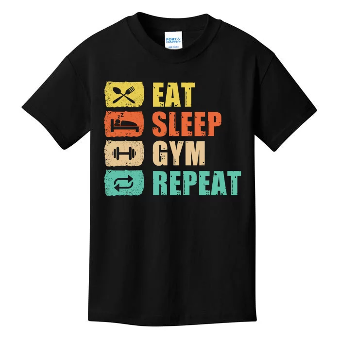 Eat Sleep Gym Repeat Kids T-Shirt