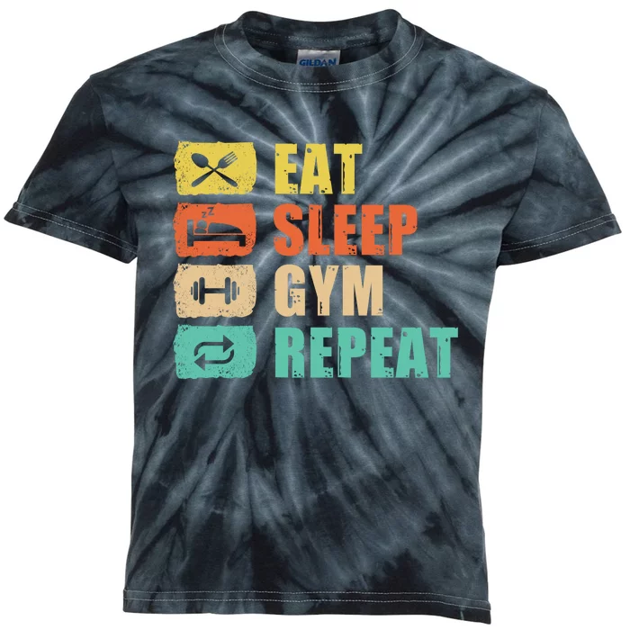 Eat Sleep Gym Repeat Kids Tie-Dye T-Shirt