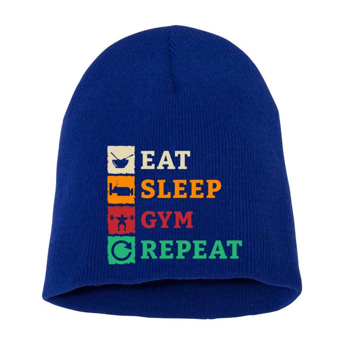 Eat Sleep Gym Repeat Bodybuilding Fitness Weightlifter Gym Meaningful Gift Short Acrylic Beanie