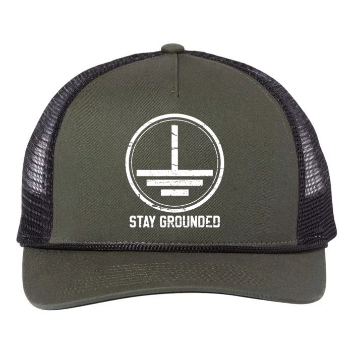 Electrician Stay Grounded Funny Nerd Engineer Gift Retro Rope Trucker Hat Cap