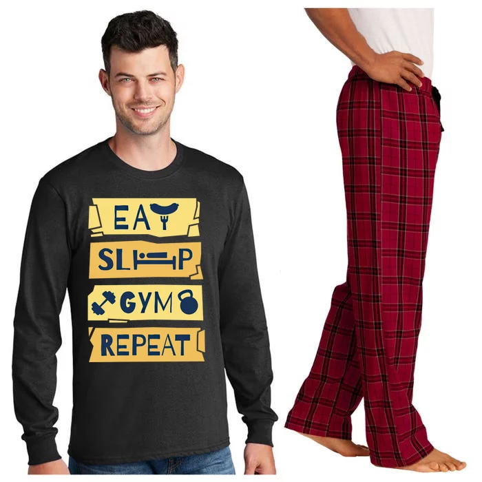 Eat Sleep Gym Repeat Fitness Weightlifting Bodybuilders Gift Long Sleeve Pajama Set