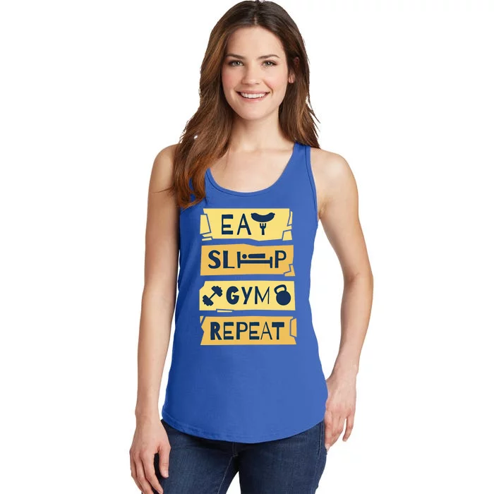 Eat Sleep Gym Repeat Fitness Weightlifting Bodybuilders Gift Ladies Essential Tank