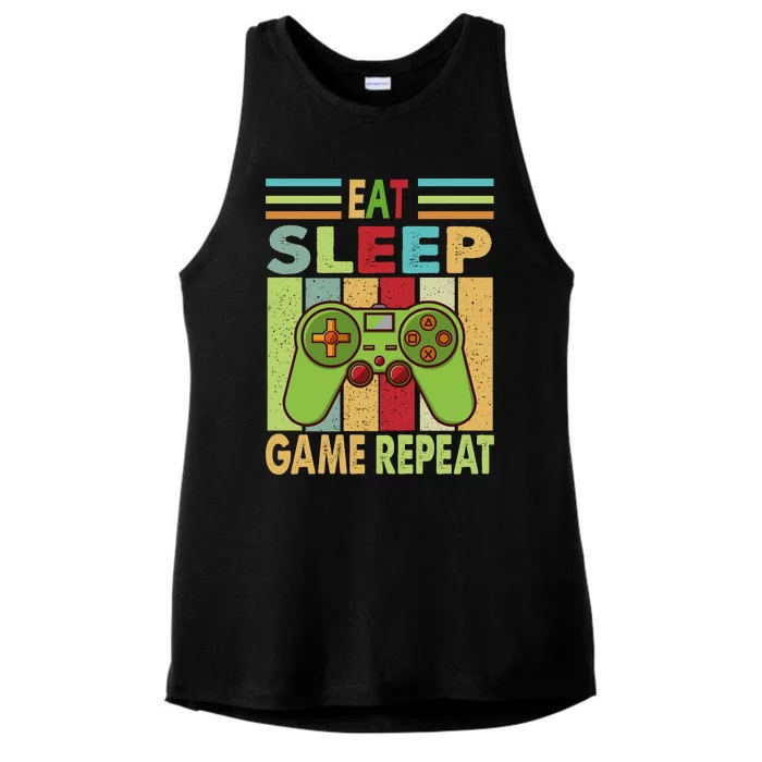 Eat Sleep Game Repeat Retro Vintage Funny Gamer Ladies Tri-Blend Wicking Tank