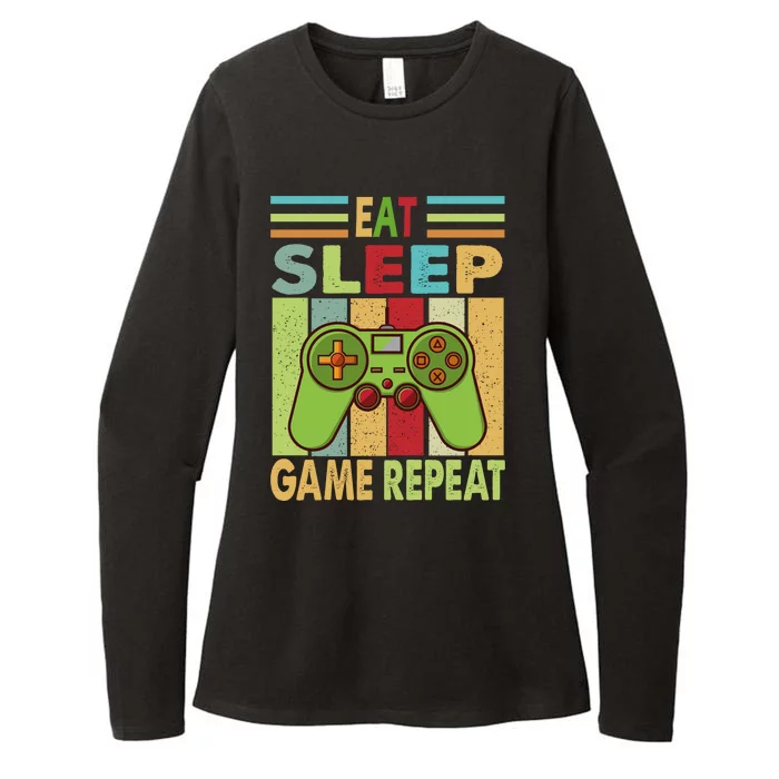 Eat Sleep Game Repeat Retro Vintage Funny Gamer Womens CVC Long Sleeve Shirt