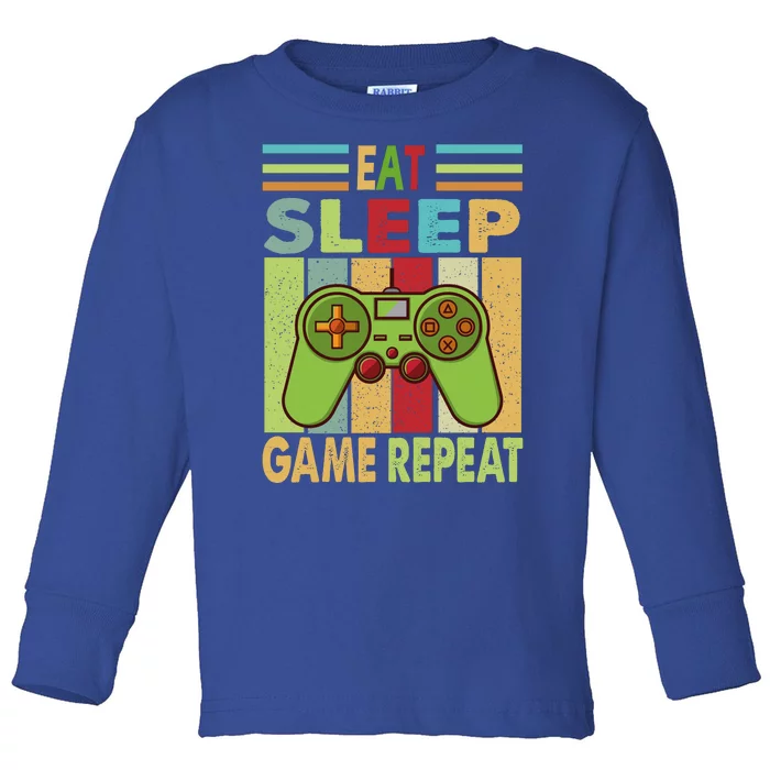 Eat Sleep Game Repeat Retro Vintage Funny Gamer Toddler Long Sleeve Shirt