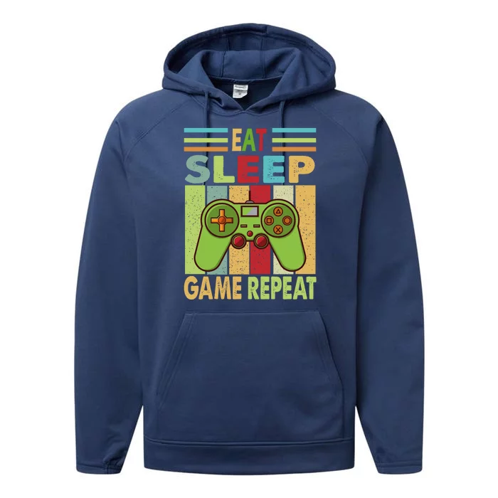 Eat Sleep Game Repeat Retro Vintage Funny Gamer Performance Fleece Hoodie