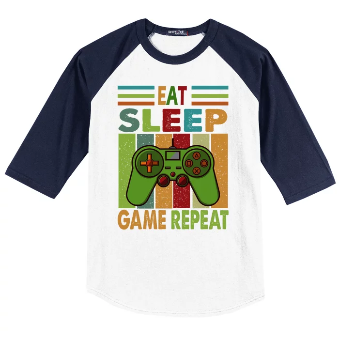 Eat Sleep Game Repeat Retro Vintage Funny Gamer Baseball Sleeve Shirt