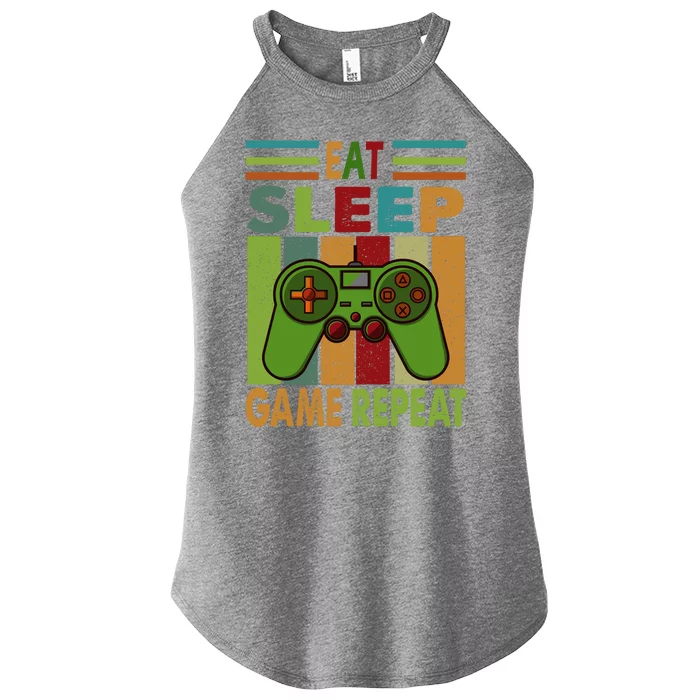 Eat Sleep Game Repeat Retro Vintage Funny Gamer Women’s Perfect Tri Rocker Tank