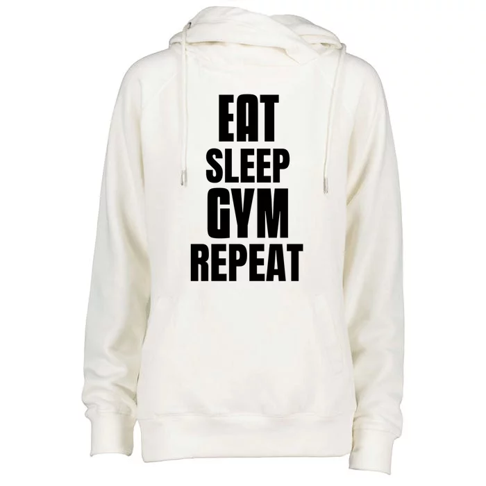 Eat Sleep Gym Repeat Funny Back Gym Funny Cute Gift Womens Funnel Neck Pullover Hood