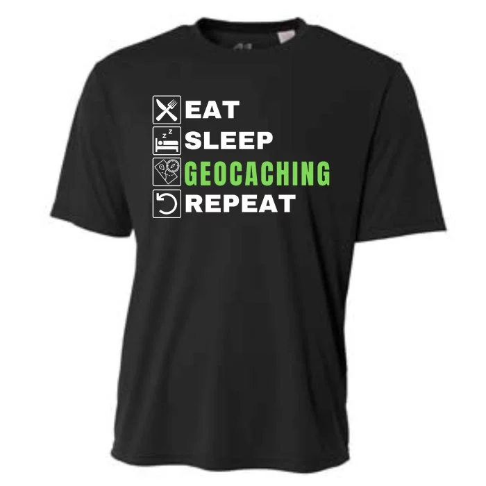 Eat Sleep Geocaching Repeat, Outdoorsman, Funny Geocaching Cooling Performance Crew T-Shirt