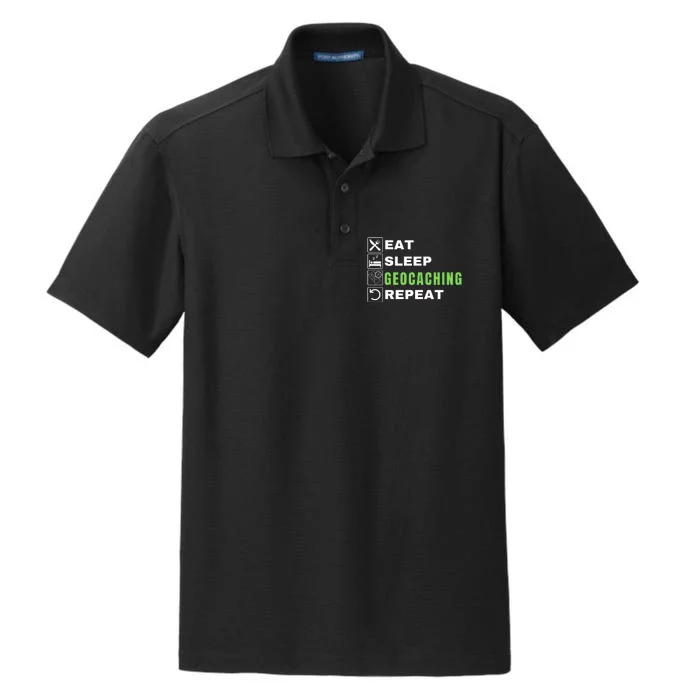 Eat Sleep Geocaching Repeat, Outdoorsman, Funny Geocaching Dry Zone Grid Performance Polo