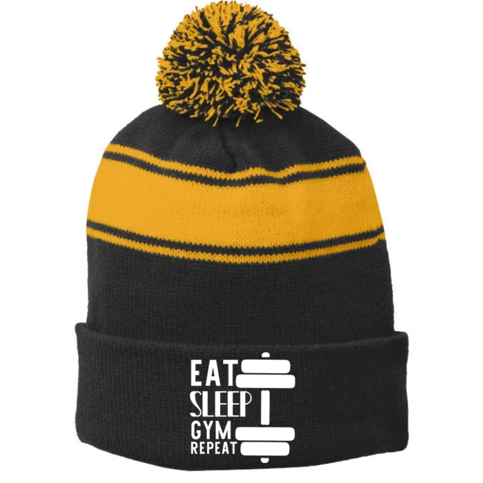 Eat Sleep Gym Repeat Stripe Pom Pom Beanie