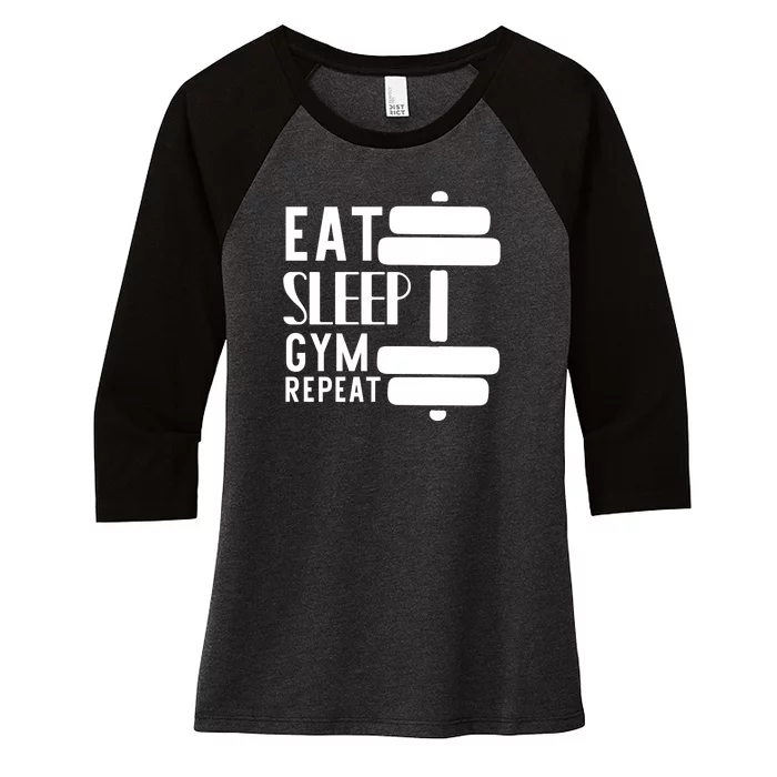 Eat Sleep Gym Repeat Women's Tri-Blend 3/4-Sleeve Raglan Shirt