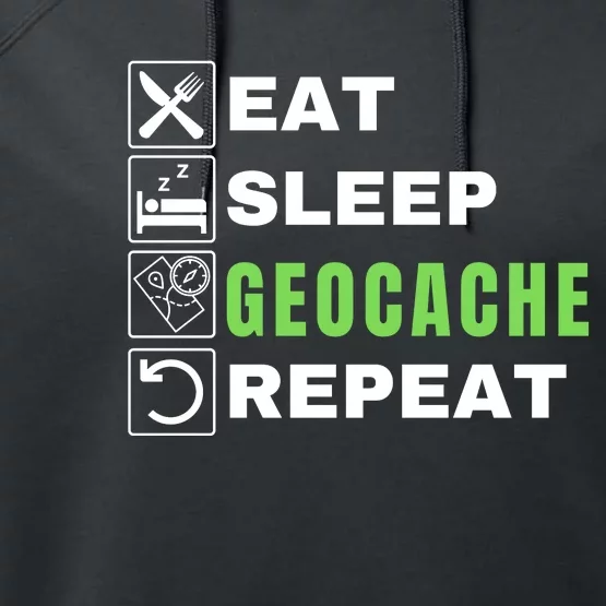 Eat Sleep Geocaching Repeat, Outdoorsman, Funny Geocache, Geocaching Performance Fleece Hoodie