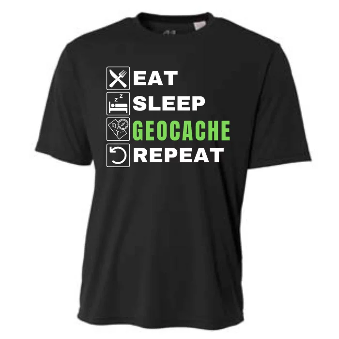 Eat Sleep Geocaching Repeat, Outdoorsman, Funny Geocache, Geocaching Cooling Performance Crew T-Shirt