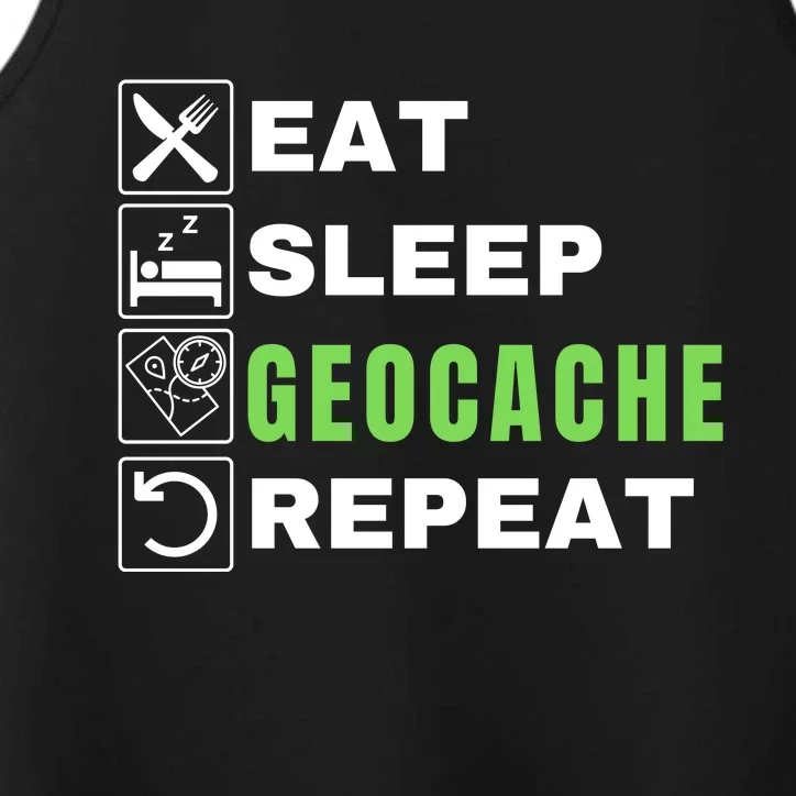 Eat Sleep Geocaching Repeat, Outdoorsman, Funny Geocache, Geocaching Performance Tank