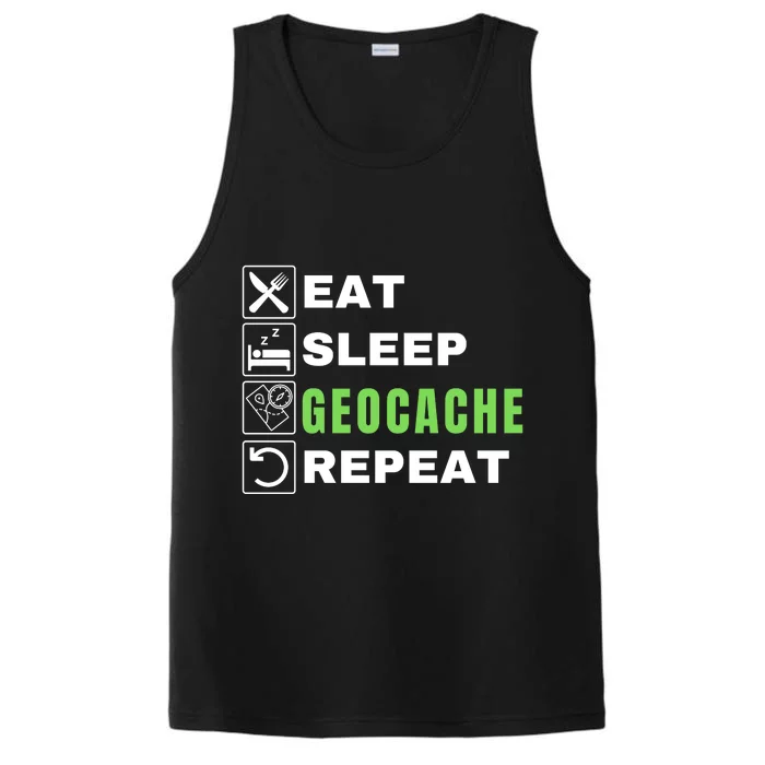 Eat Sleep Geocaching Repeat, Outdoorsman, Funny Geocache, Geocaching Performance Tank