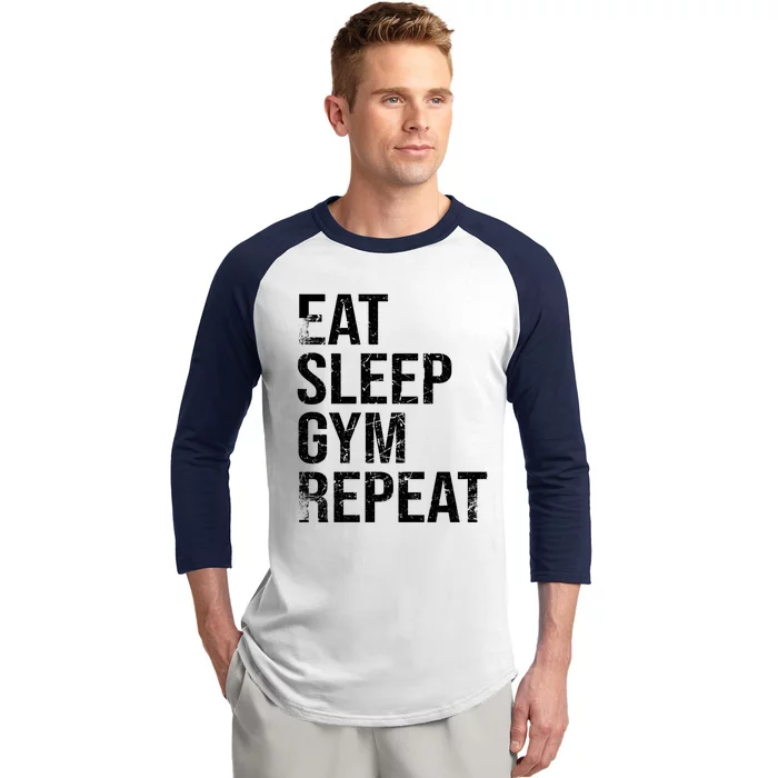 Eat Sleep Gym Repeat Distressed Vintage Gift Baseball Sleeve Shirt