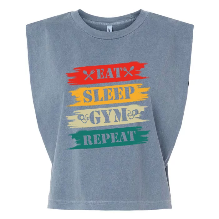 Eat Sleep Gym Repeat Retro Vintage Workout Gift Garment-Dyed Women's Muscle Tee