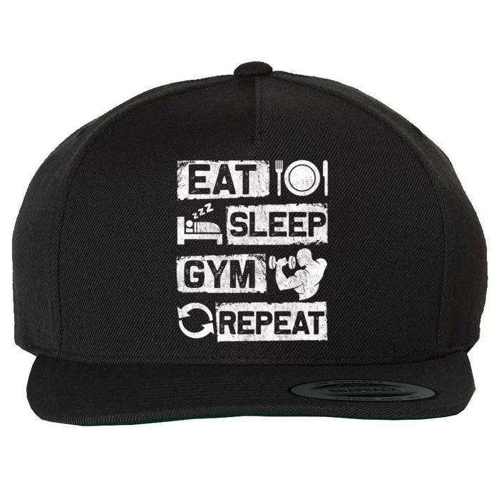 Eat Sleep Gym Repeat Funny Sports Bodybuilding Clothing: Gift Wool Snapback Cap