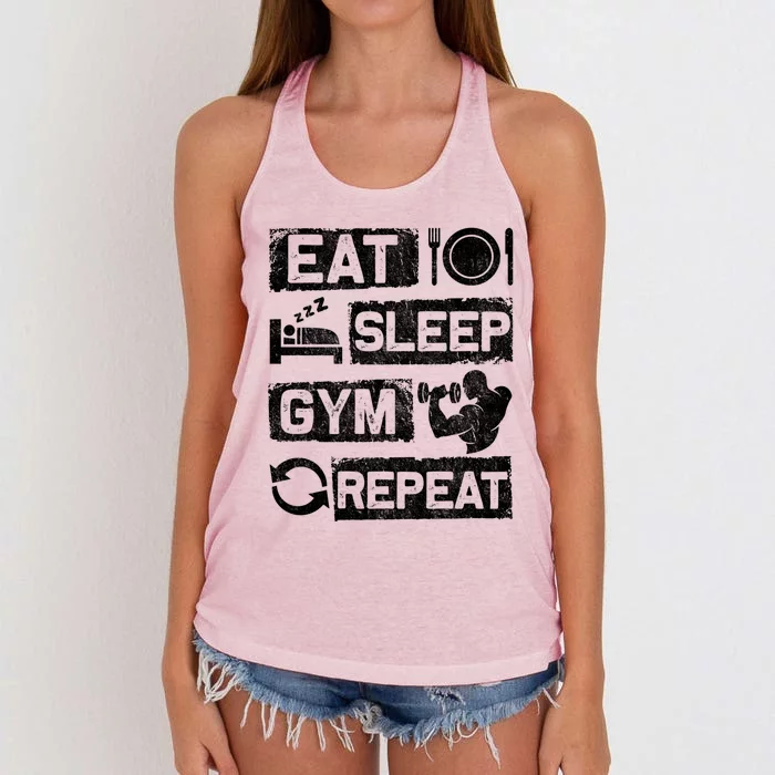 Eat Sleep Gym Repeat Funny Sports Bodybuilding Clothing: Gift Women's Knotted Racerback Tank