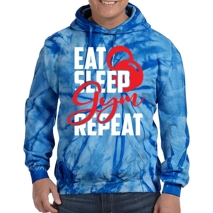 Eat Sleep Gym Repeat Weightlifting Fitness Saying Gift Tie Dye Hoodie