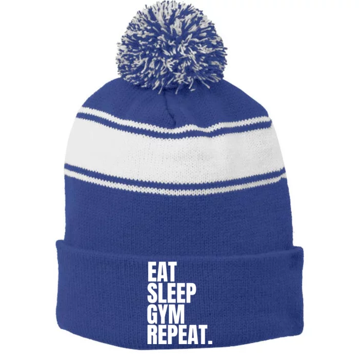 Eat Sleep Gym Repeat Gym Goer Sports Player Tee Cute Gift Stripe Pom Pom Beanie