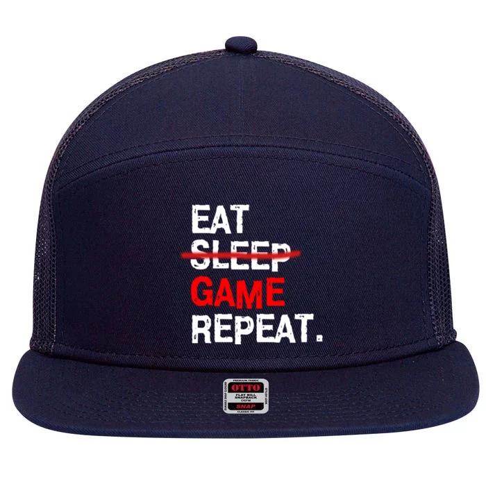 Eat Sleep Game Repeat Board Video Gamer 7 Panel Mesh Trucker Snapback Hat