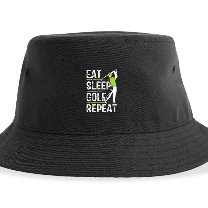 Eat Sleep Golf Repeat Funny Golfer Apparel Sustainable Bucket Hat