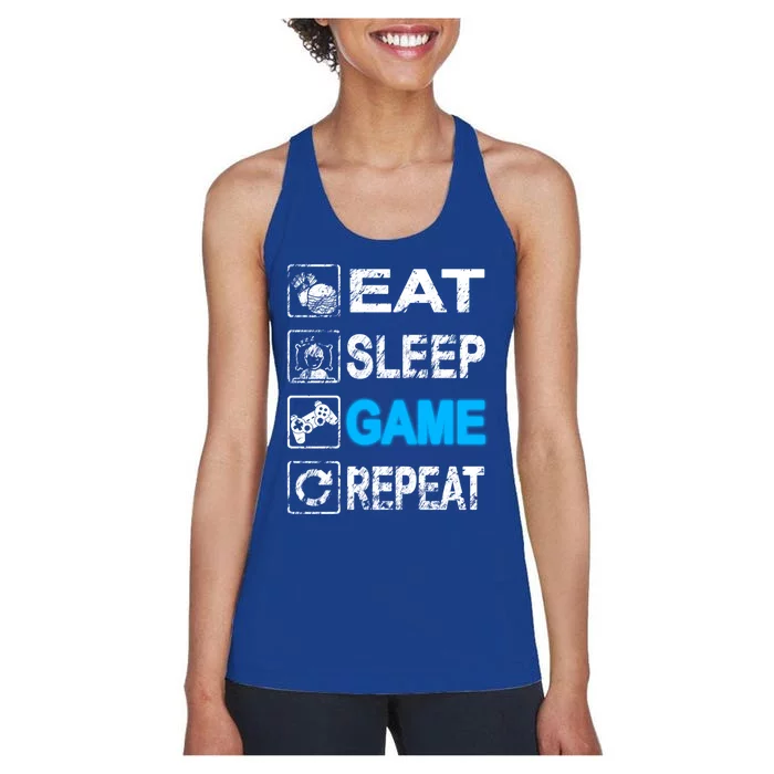 Eat Sleep Game Repeat Vintage Grunge Design Gift Women's Racerback Tank