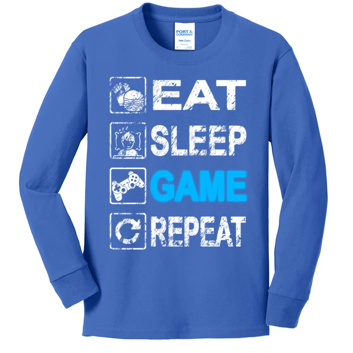 Eat Sleep Game Repeat Vintage Grunge Design Gift Kids Long Sleeve Shirt