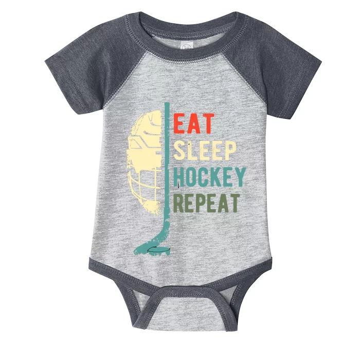 Eat Sleep Hockey Repeat Funny Retro Vintage Infant Baby Jersey Bodysuit