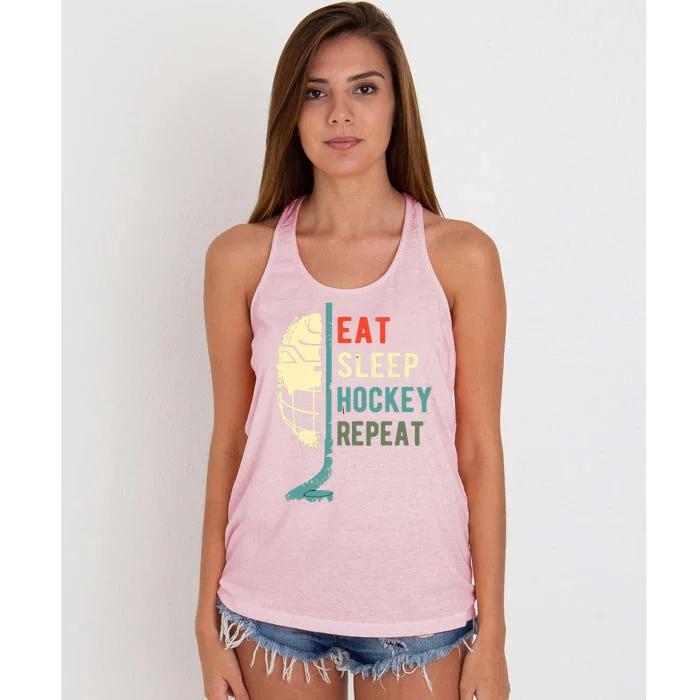 Eat Sleep Hockey Repeat Funny Retro Vintage Women's Knotted Racerback Tank