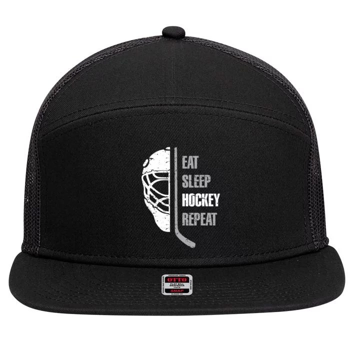 Eat Sleep Hockey Repeat Christmas Hockey 7 Panel Mesh Trucker Snapback Hat