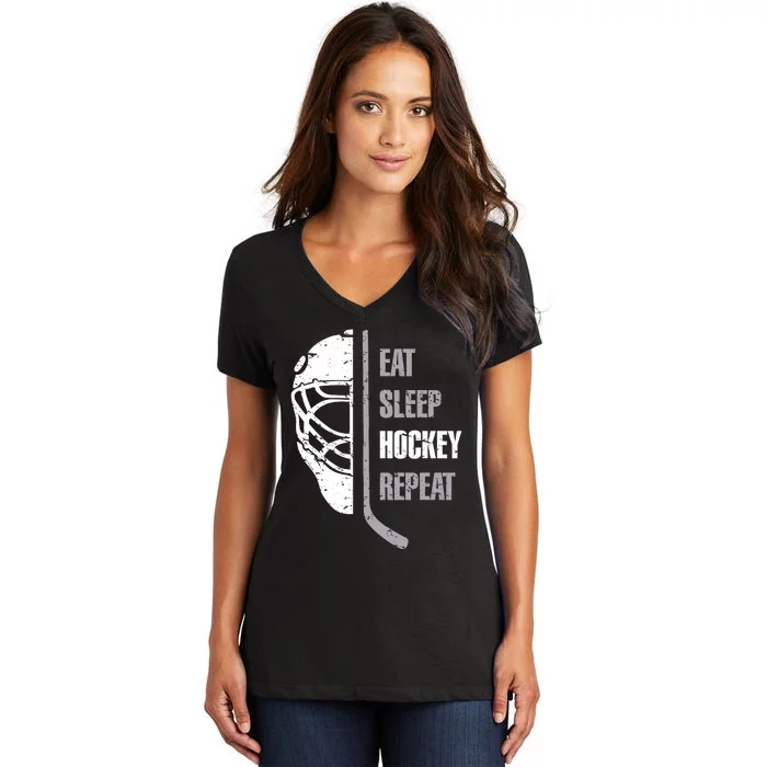 Eat Sleep Hockey Repeat Christmas Hockey Women's V-Neck T-Shirt