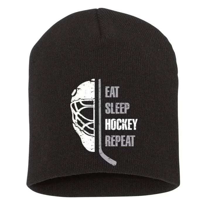 Eat Sleep Hockey Repeat Christmas Hockey Short Acrylic Beanie