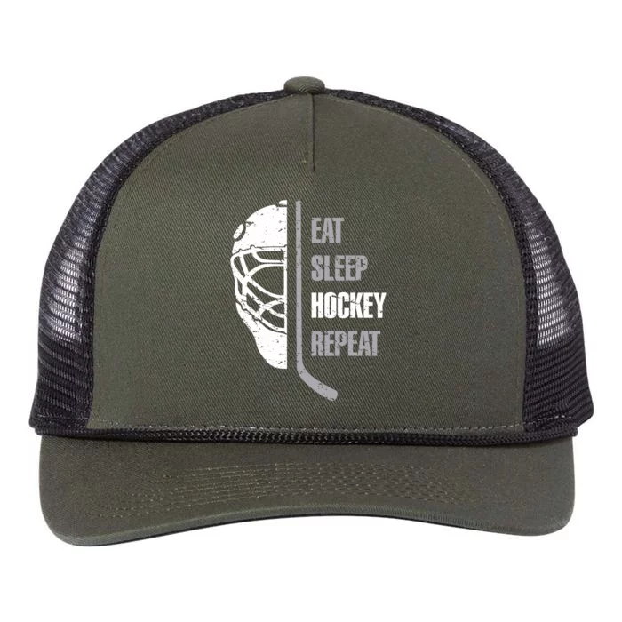 Eat Sleep Hockey Repeat Christmas Hockey Retro Rope Trucker Hat Cap