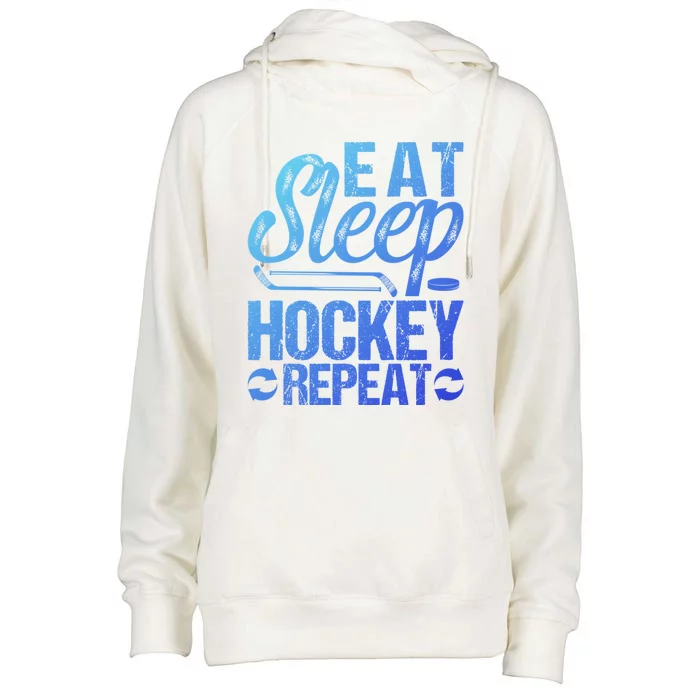 Eat Sleep Hockey Repeat Sport Themed Christmas Gift Womens Funnel Neck Pullover Hood