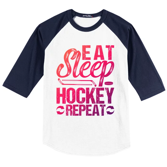 Eat Sleep Hockey Repeat Sport Themed Christmas Gift Baseball Sleeve Shirt