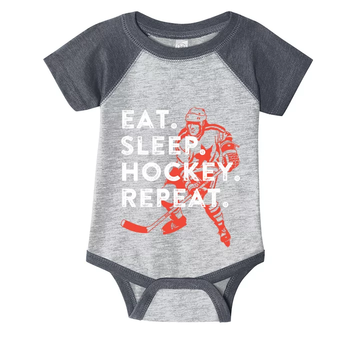 Eat Sleep Hockey Repeat Gift TShirt Infant Baby Jersey Bodysuit