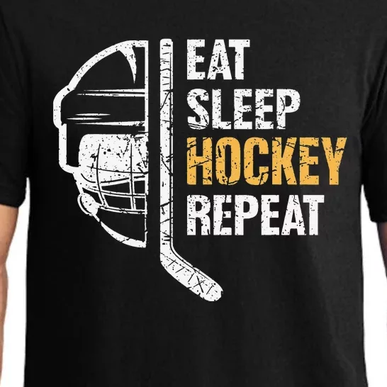 Eat Sleep Hockey Repeat Hockey Funny Ice Hockey Pajama Set