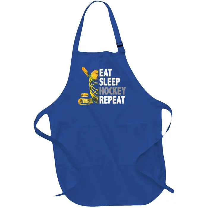 Eat Sleep Hockey Repeat Ice Hockey Player Gear Lover Cute Gift Full-Length Apron With Pocket