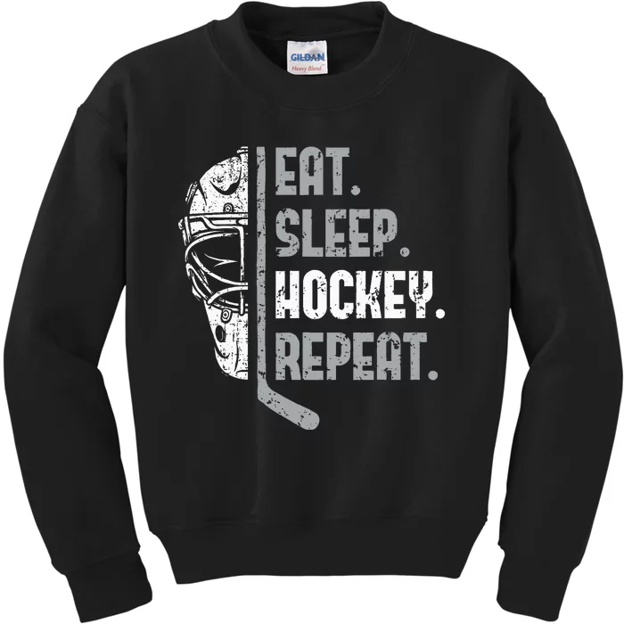 Eat Sleep Hockey Repeat Ice Hockey Kids Sweatshirt